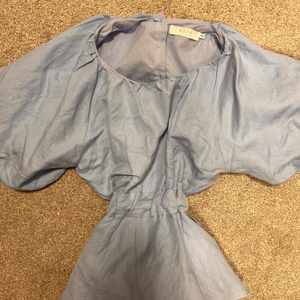 ASTR The Label Blue Puff Sleeve Top